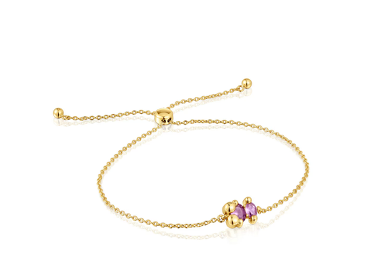 Pulsera cadena motivo oso con baño de oro 18 kt sobre plata y zafiro lila creado en laboratorio 8 mm Color Bear LGG