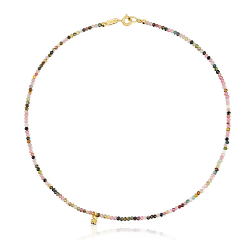 Collar corto con baño de oro 18 kt sobre plata y turmalinas Bold Bear