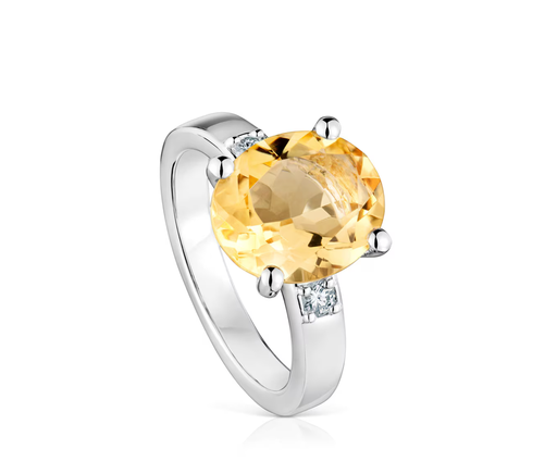 Anillo de plata con diamantes y citrino Basic Colors